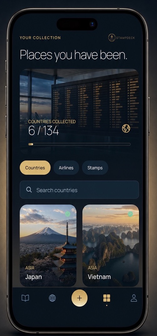 StampDeck travel collections app preview